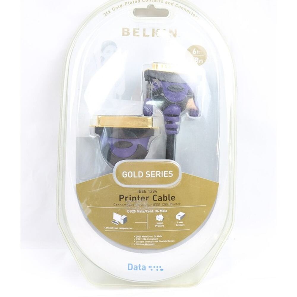 Belkin IEEE 1284 Printer Cable 6Ft 36-Pin Centronics Male to 25-Pin DB-25 Gold